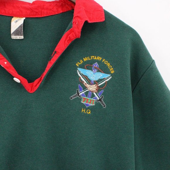 Vintage Unitex Polo Shirt Mens Green Logo Embroidered Fiji Military Forces XL - Picture 2 of 9